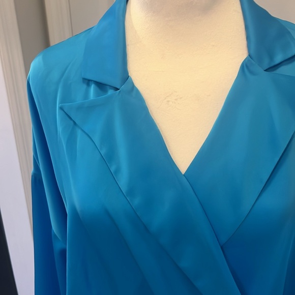 NWT Ramy Brook Rori Jacket satiny jacket kimono wrap cerulean blue, size L - Picture 4 of 14
